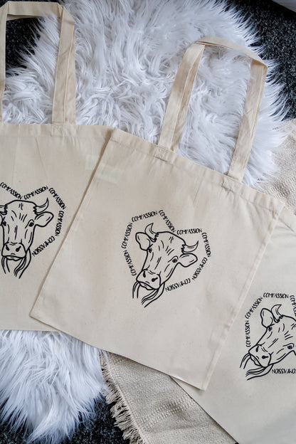 Vegan Compassion Cow Cotton Tote Bags