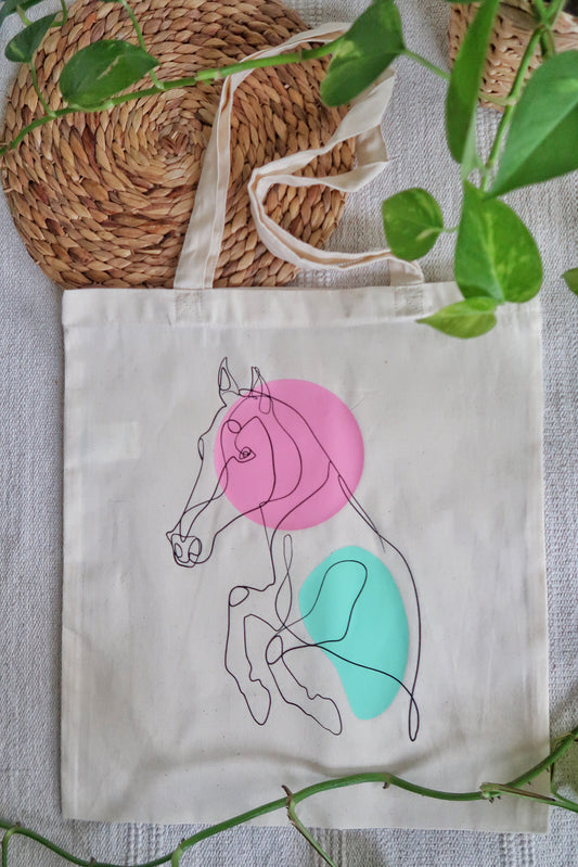 Horse One Line Art Cotton Tote Bag