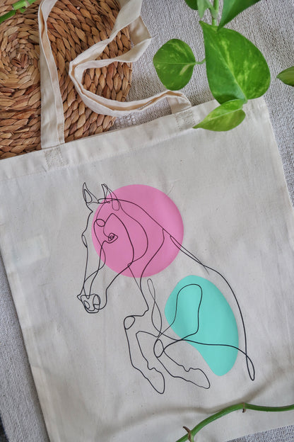 Horse One Line Art Cotton Tote Bag