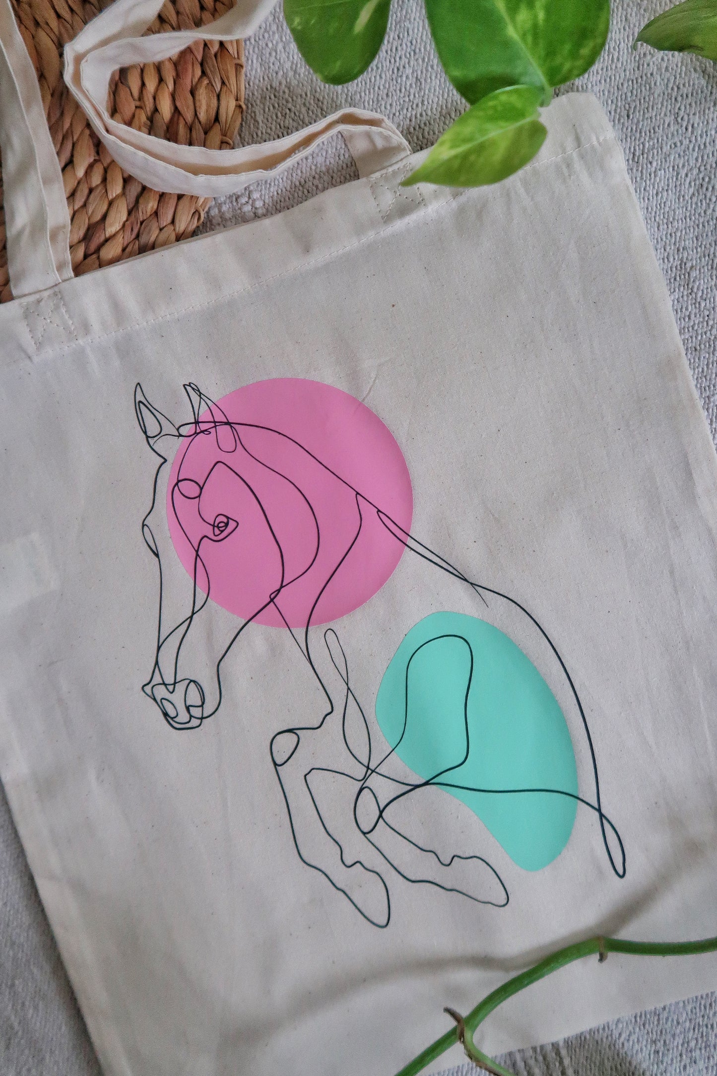 Horse One Line Art Cotton Tote Bag