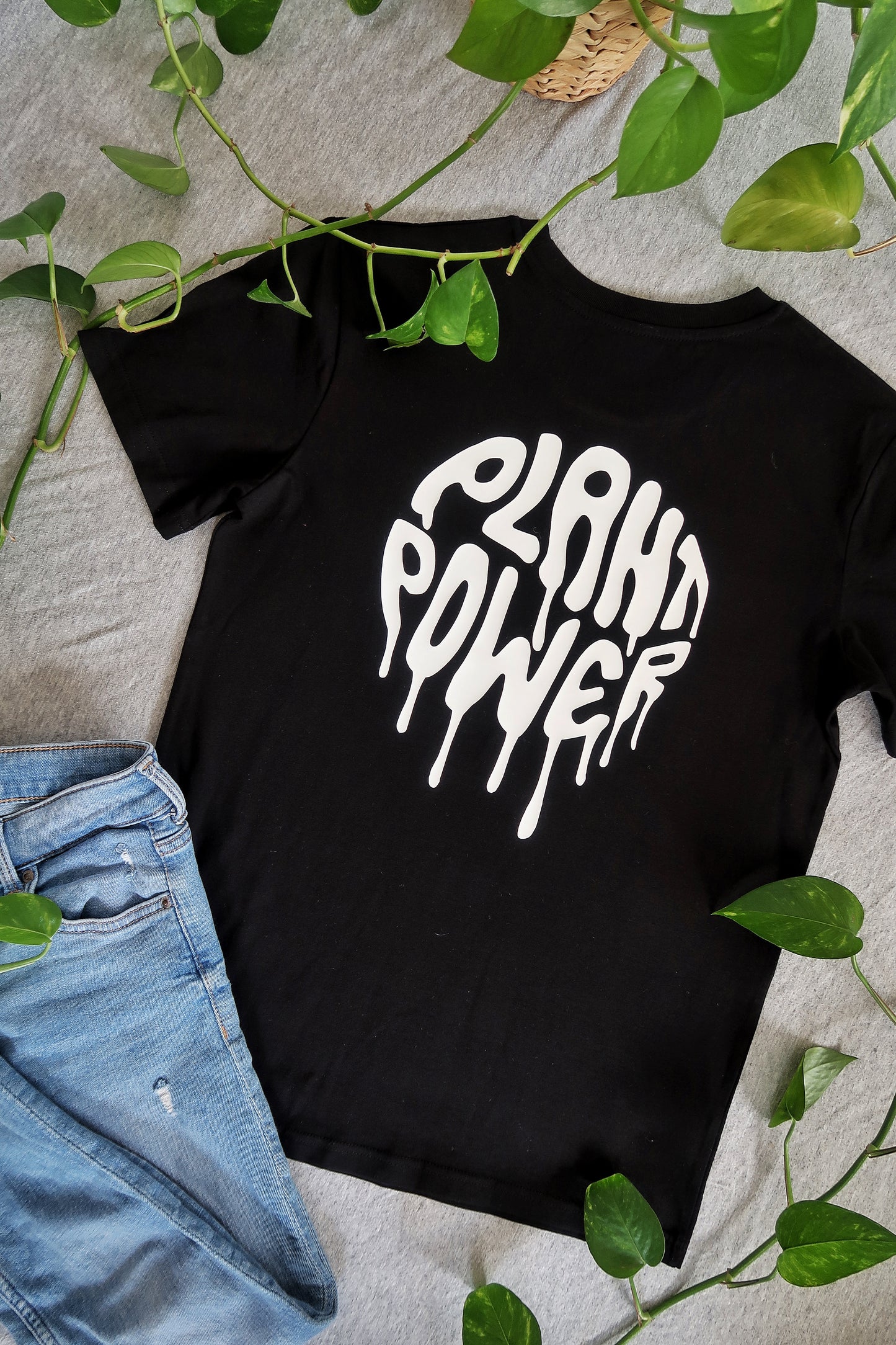 Plant Power double sided Cotton Black T-shirt