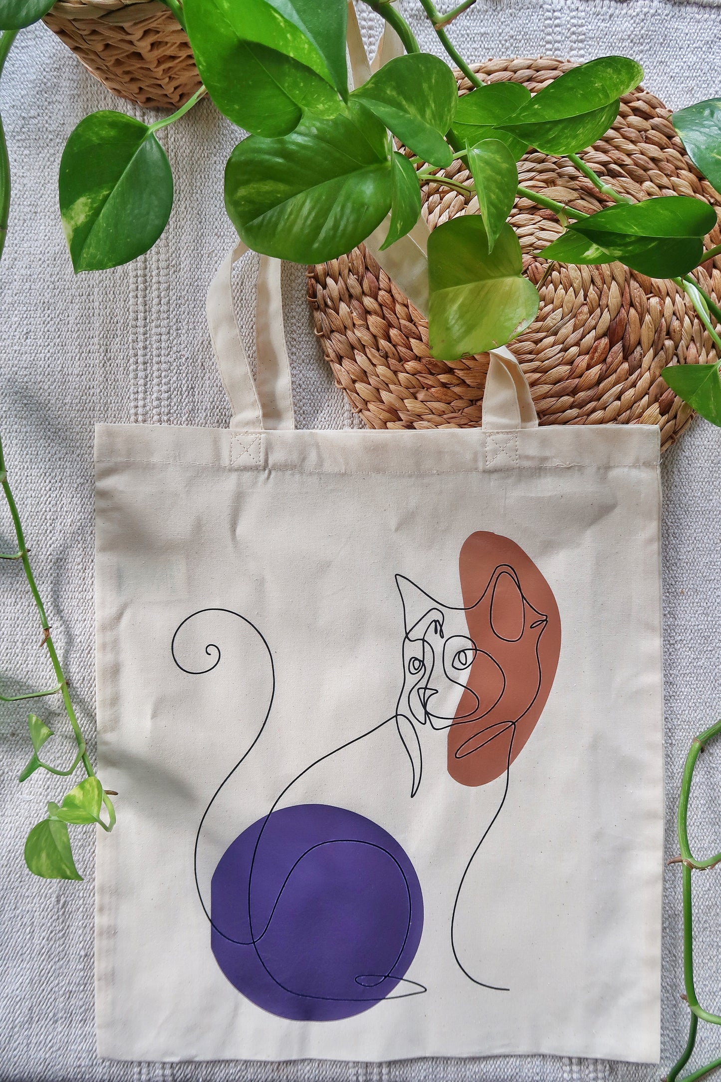 Cat One Line Art Canvas Cotton Tote Bag