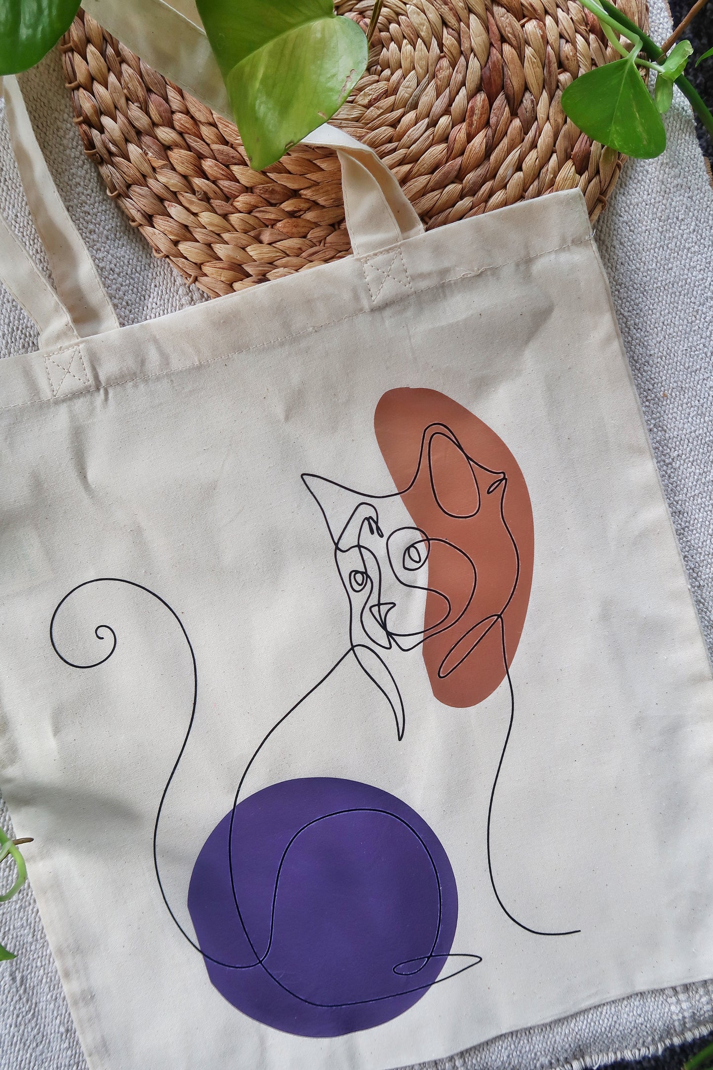 Cat One Line Art Canvas Cotton Tote Bag