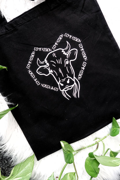 Vegan Compassion Cow Cotton Tote Bags