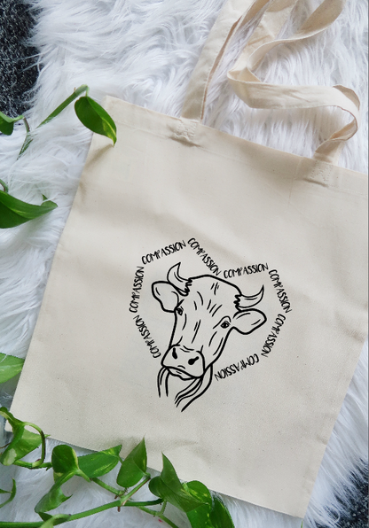 Vegan Compassion Cow Cotton Tote Bags